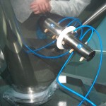 Vacuum Mount Pneumatic Air Vibrators installed on Bin (IBC container)