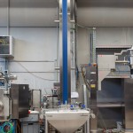 Lifting Column with Wheeled Pharma Bin (attached using adapters for handling Bins of different sizes)