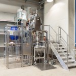 Drum Discharge System for Cenobamate Powder Dosing into IBC/Bins via Split Valve (with Drum lifted)